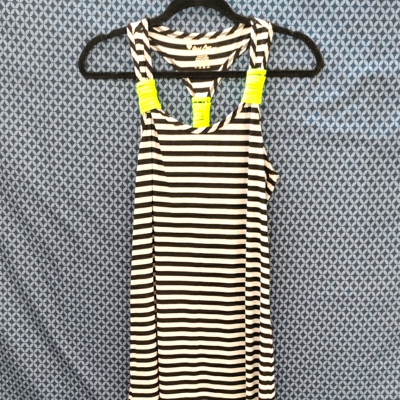 Just Love- Black and white striped long maxi dress with neon yellow. Size - XL - Picture 2 of 6